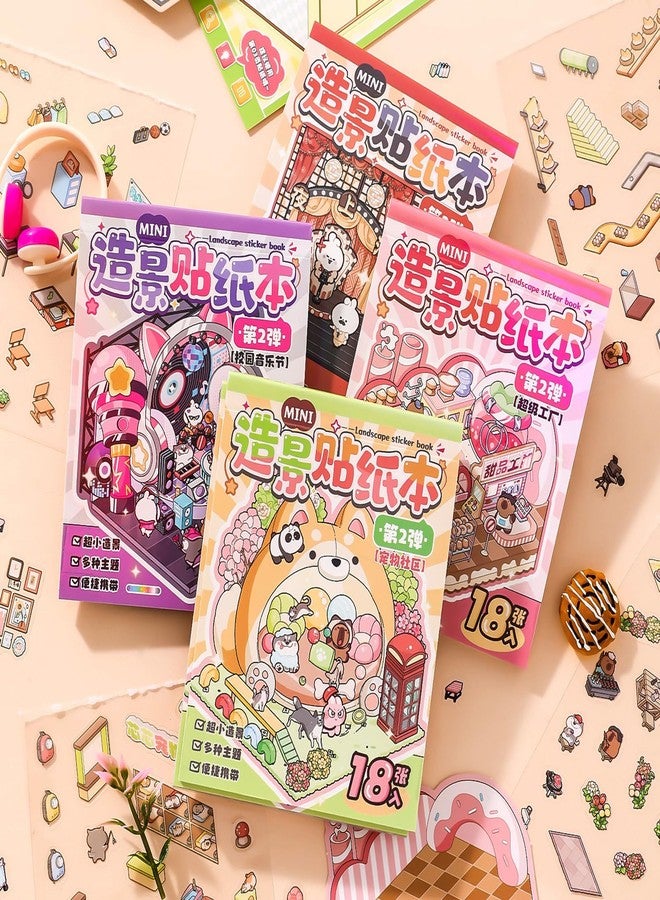 GUBEARE 32 Sets Pocket DIY 3D Sticker Scene Collection Book DIY 3D House Stickers Therapy Cute Cartoon Mini Stickers Scenes for Relief Stress Pass The Time - Image 3